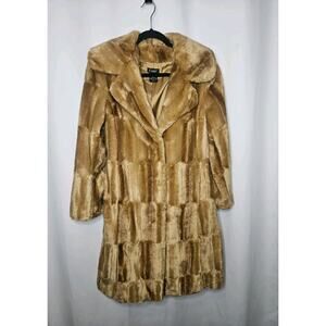 Vintage Cami NYC Mid-Century Faux Fur Camel Brown Long Coat Small Made In US